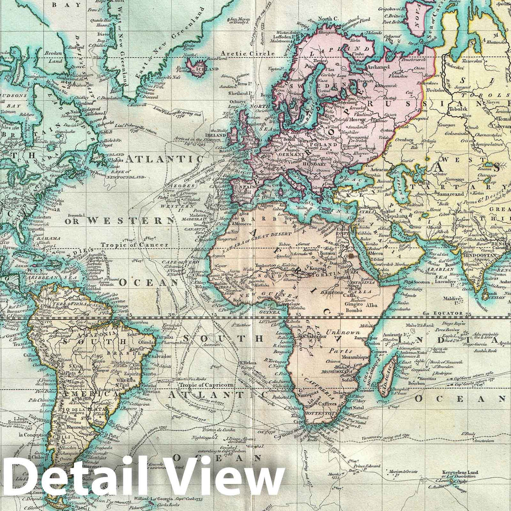 Historic Map : The World on Mercator Projection, Cary, 1801 v2, Vintage Wall Art