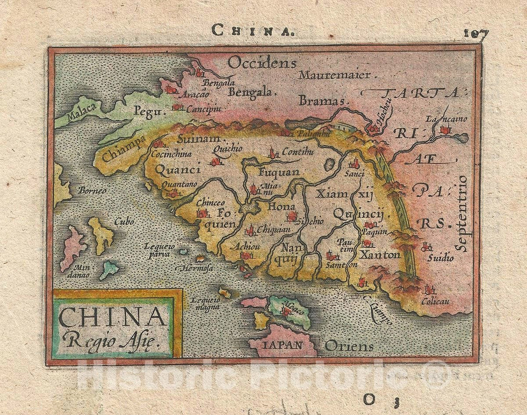 Historic Map : China, Ortelius, 1598, Vintage Wall Art