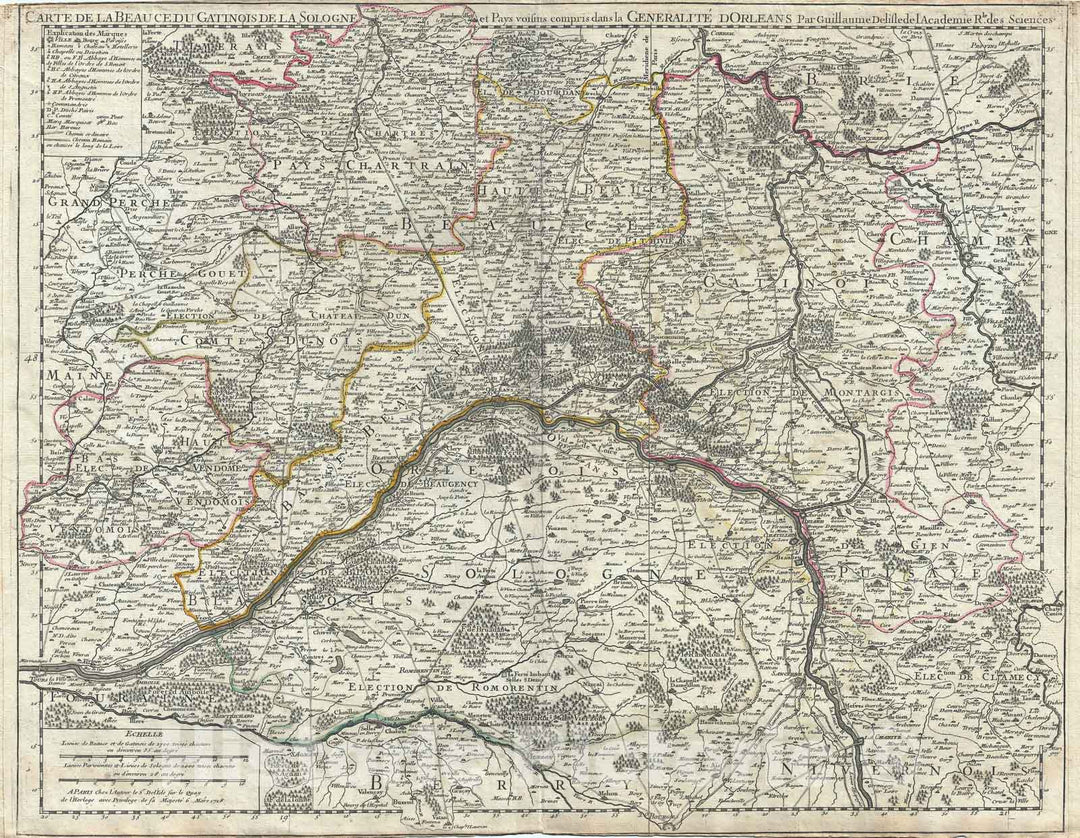 Historic Map : The Loire Valley Region of France "Loire Wine Region", De L'isle, 1718, Vintage Wall Art