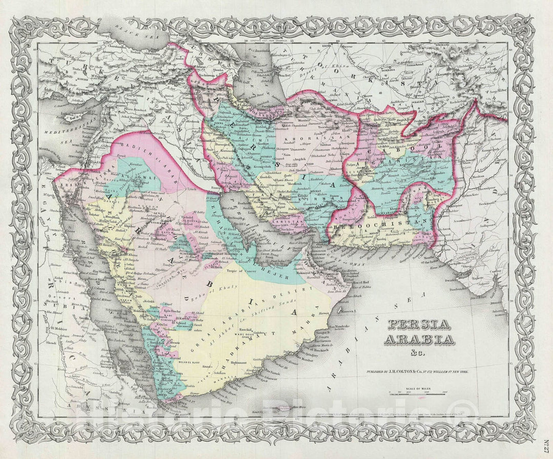 Historic Map : Persia, Afghanistan, and Arabia, Colton, 1856, Vintage Wall Art