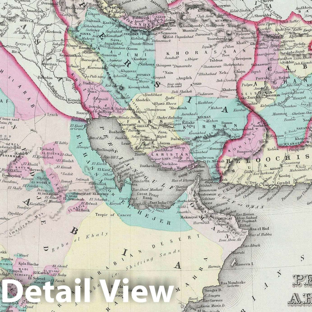 Historic Map : Persia, Afghanistan, and Arabia, Colton, 1856, Vintage Wall Art