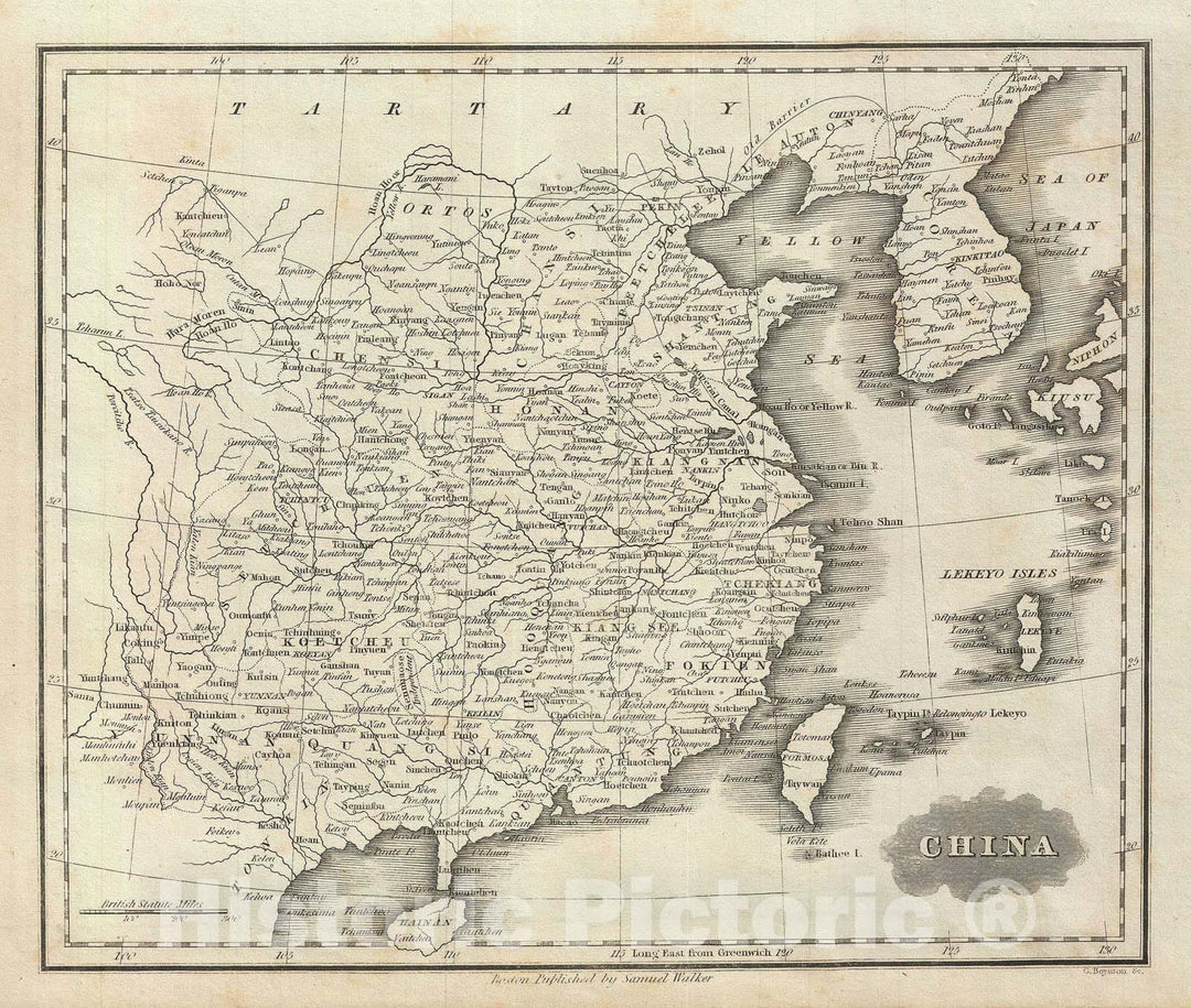 Historic Map : China "with Korea and Taiwan", Malte-Brun, 1828, Vintage Wall Art