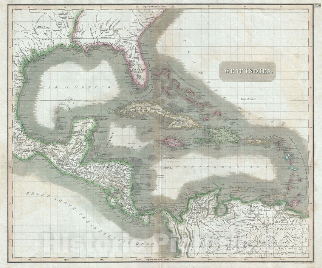 Historic Map : The West Indies and Central America, Thomson, 1814, Vintage Wall Art