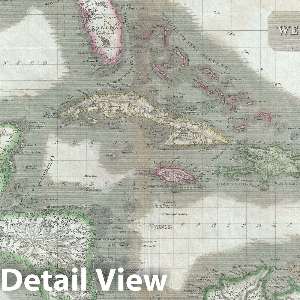 Historic Map : The West Indies and Central America, Thomson, 1814, Vintage Wall Art