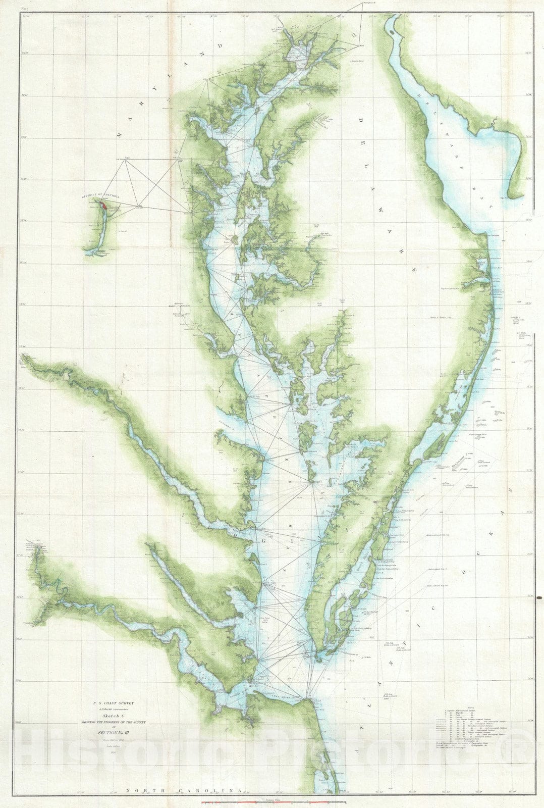 Historic Map : Chesapeake Bay and Delaware Bay, U.S. Coast Survey, 1856, Vintage Wall Art