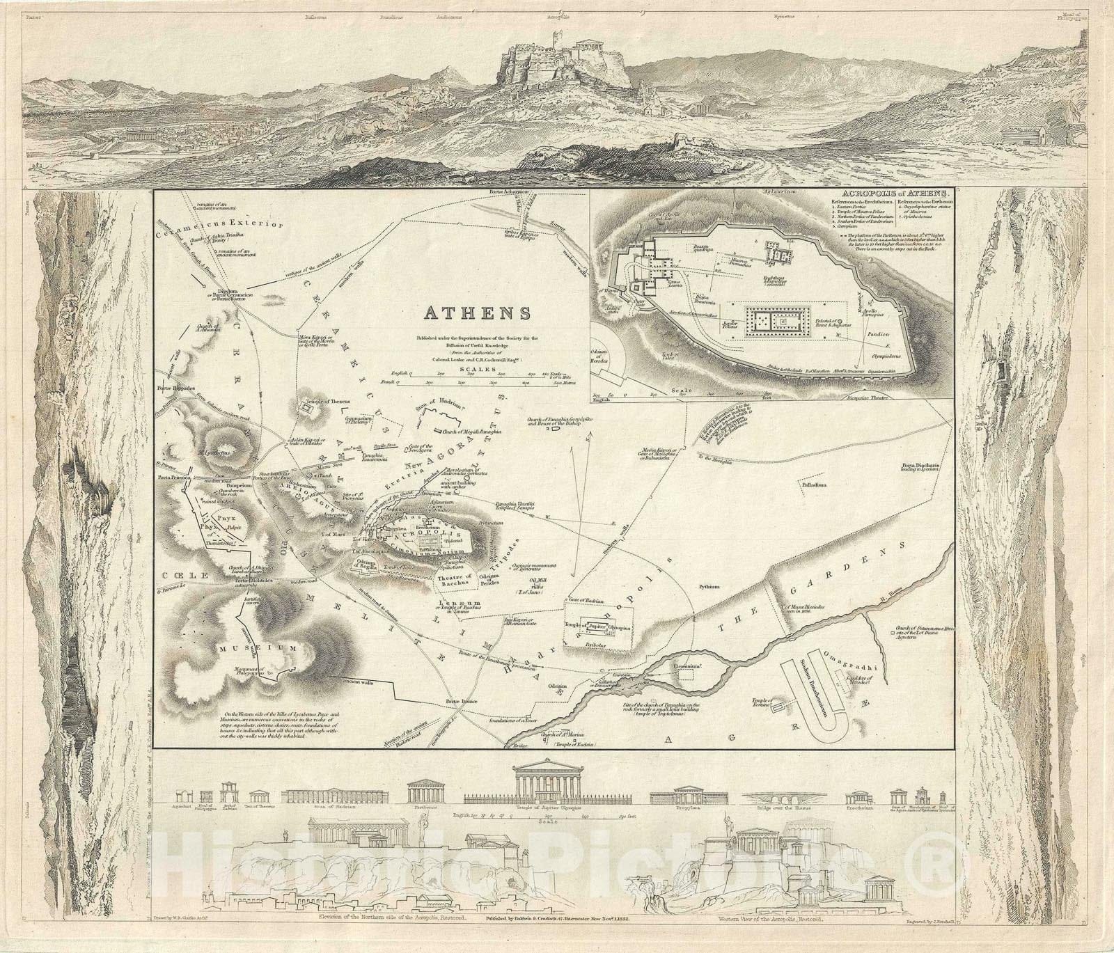 Historic Map : Plan of Athens, Greece, S.D.U.K., 1832, Vintage Wall Art