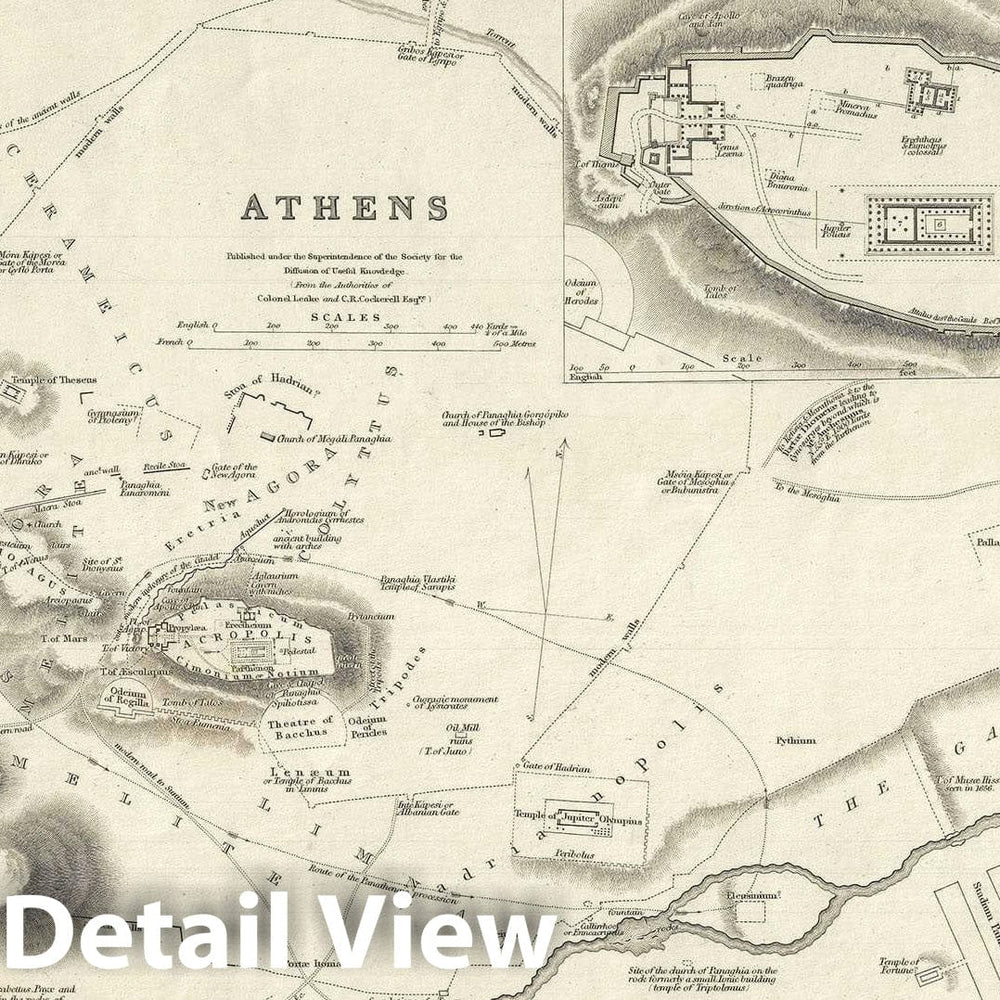 Historic Map : Plan of Athens, Greece, S.D.U.K., 1832, Vintage Wall Art