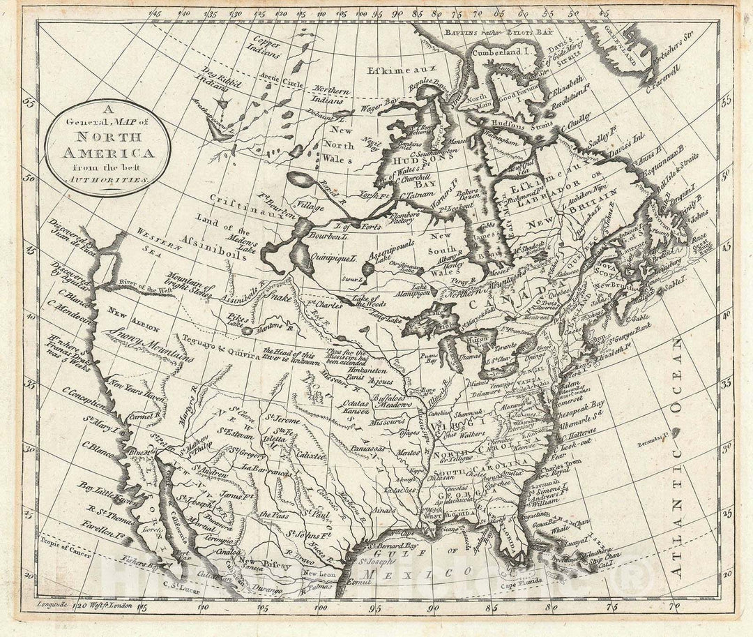 Historic Map : North America, Guthrie, 1785, Vintage Wall Art