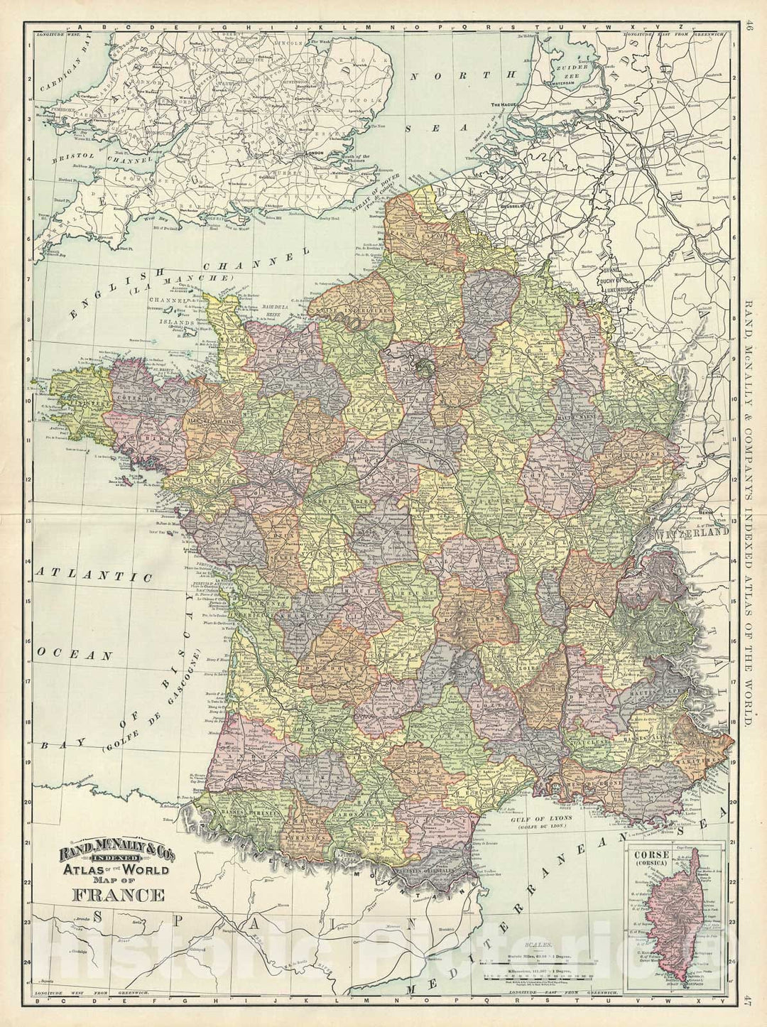 Historic Map : France, Rand McNally, 1892, Vintage Wall Art