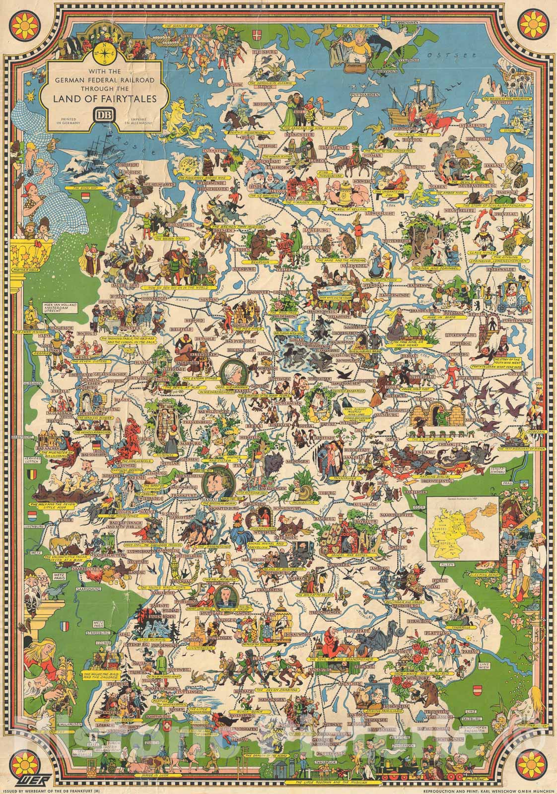 Historic Map : Faller Pictorial Map of Germany as Fairytale Land, 1960, Vintage Wall Art