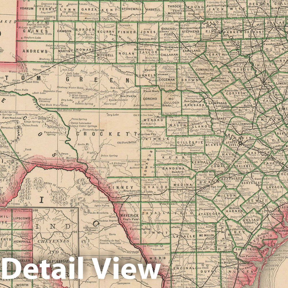 Historic Map : Texas, Cram, 1883, Vintage Wall Art