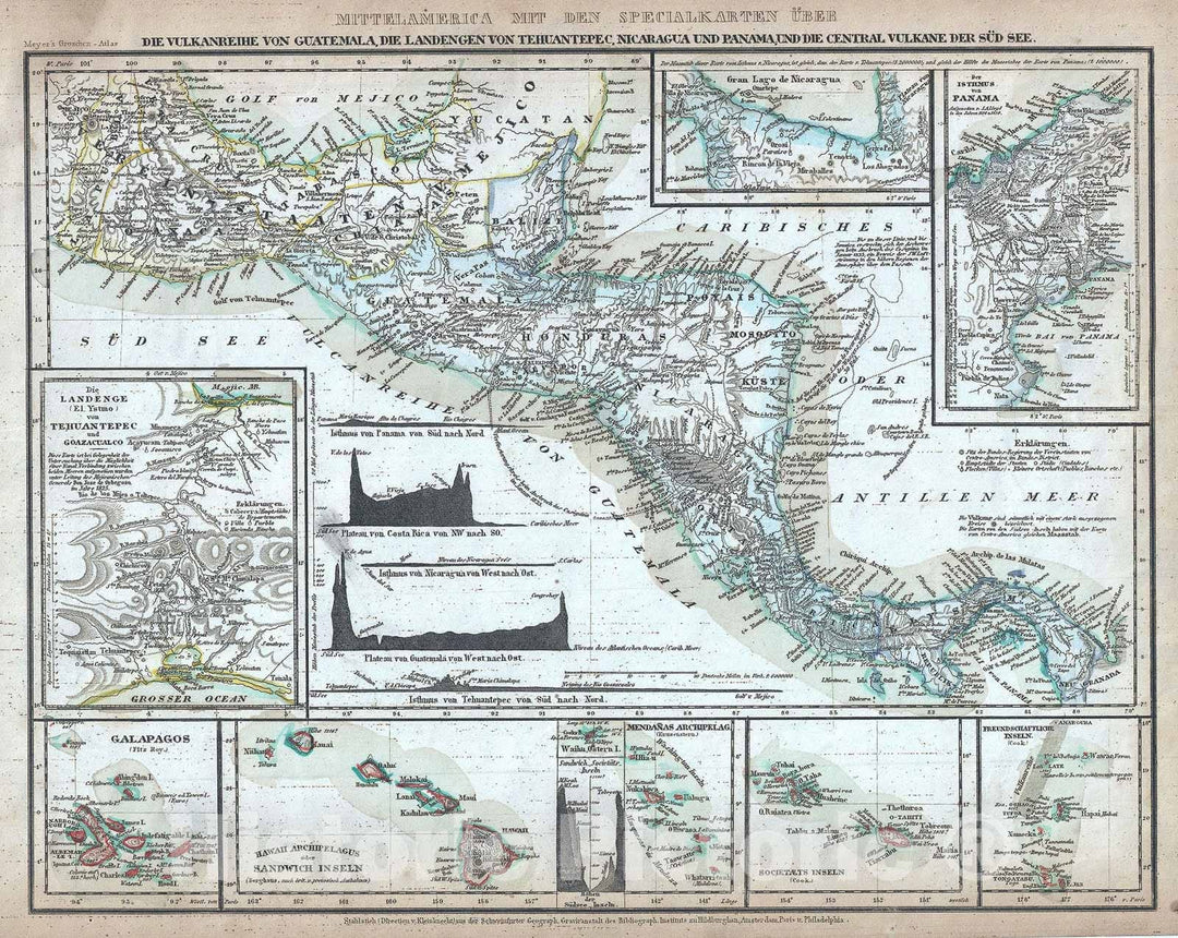 Historic Map : Central America, Meyer, 1852, Vintage Wall Art