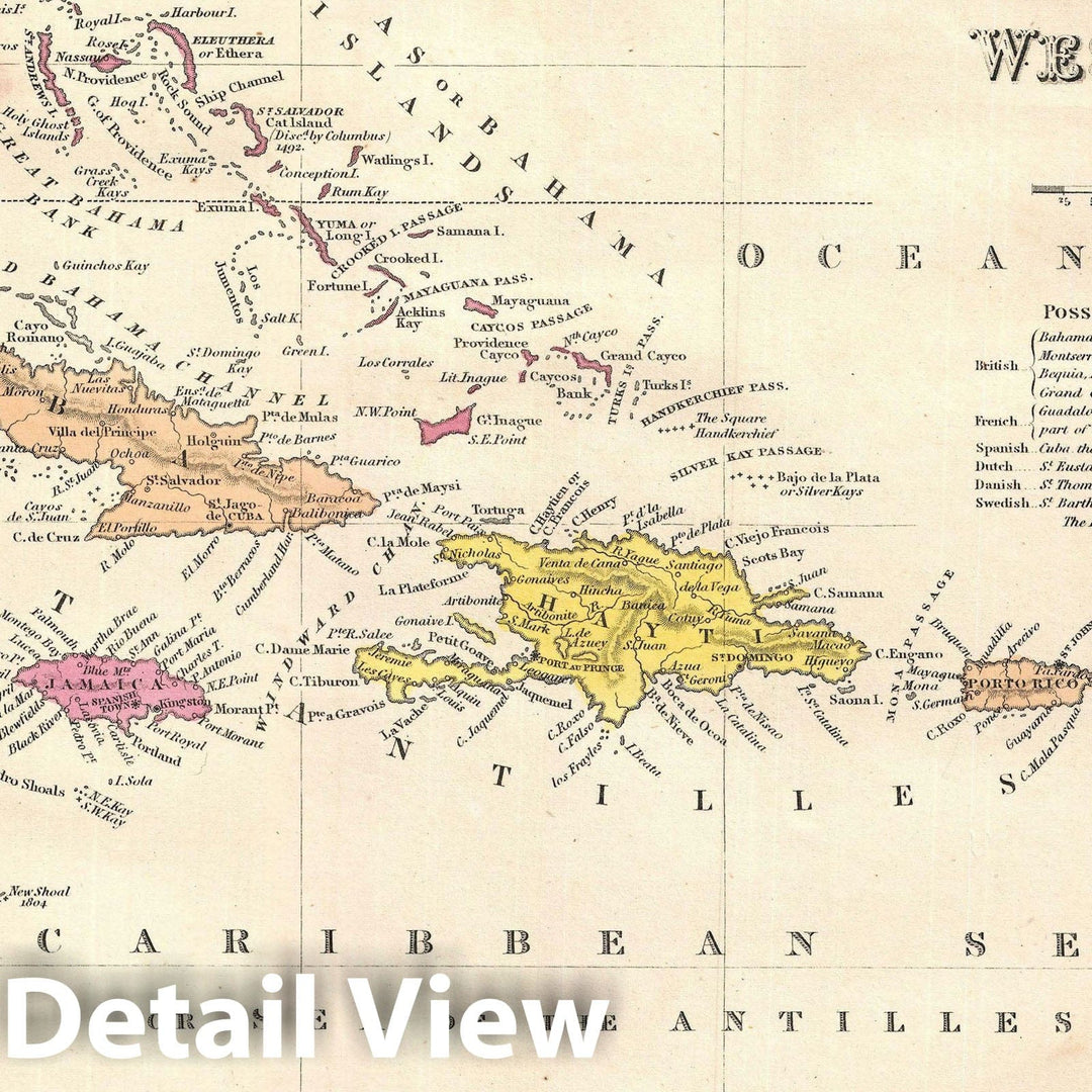 Historic Map : The West Indies "Cuba, Hispaniola, Porto Rico", Mitchell, 1854, Vintage Wall Art