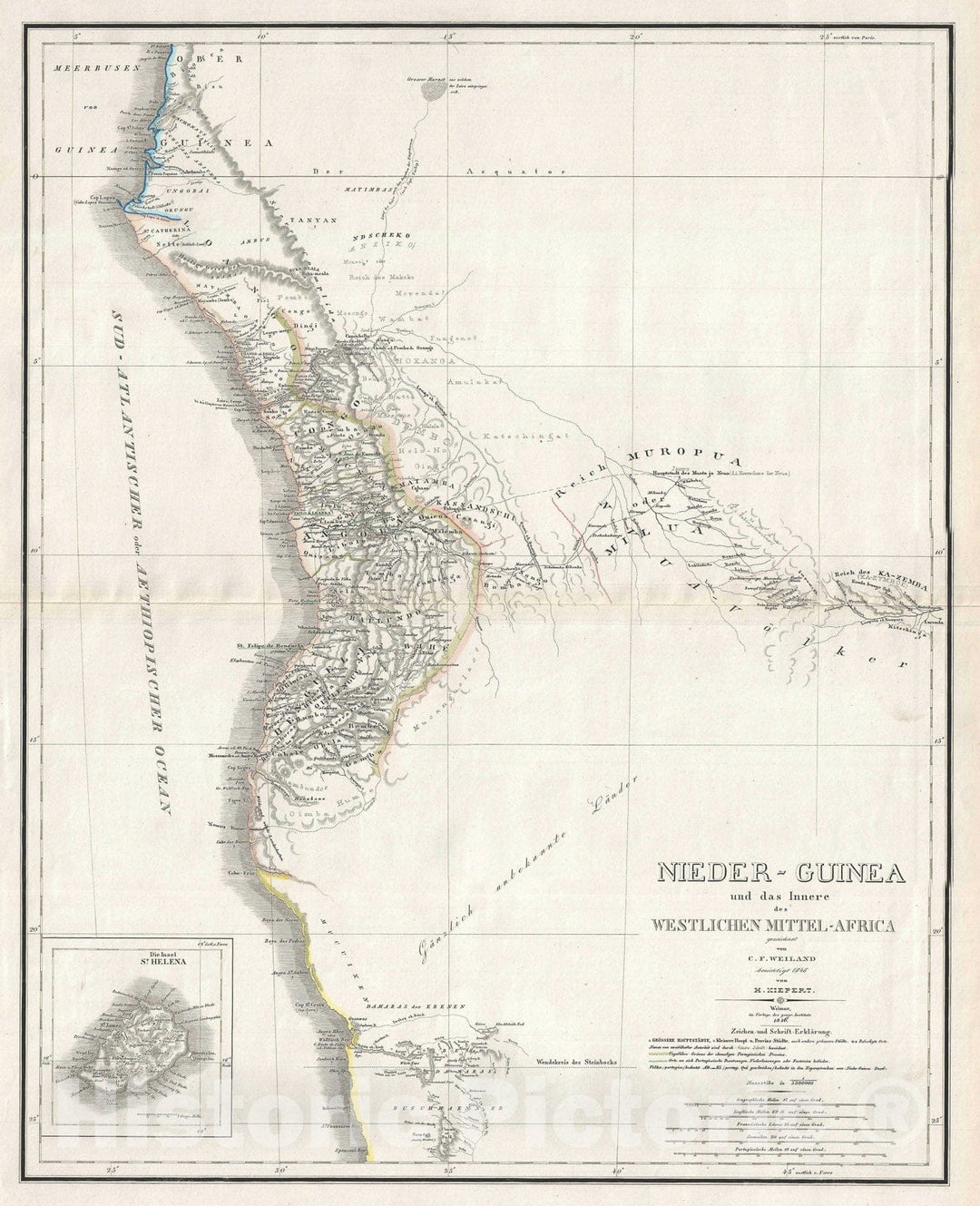 Historic Map : southwestern Africa, Weiland and Kiepert, 1846, Vintage Wall Art