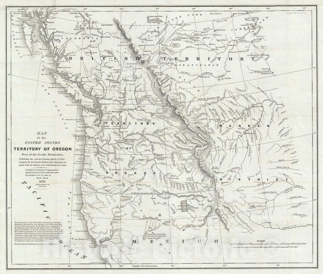 Historic Map : The Territory of Oregon "Oregon, Washington, Utah, British Columbia, California", Hood, 1838, Vintage Wall Art