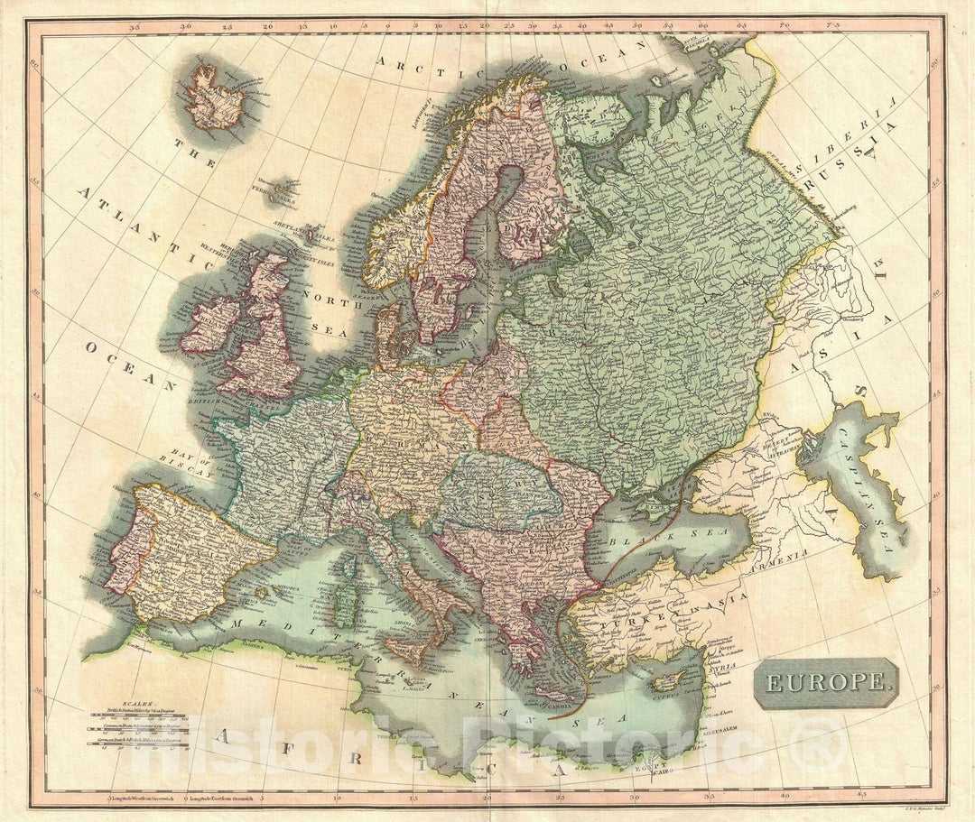 Historic Map : Europe, Thomson, 1814, Vintage Wall Art