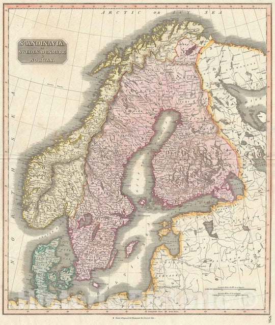 Historic Map : Scandinavia "Denmark, Sweden, Norway", Thomson, 1817, Vintage Wall Art