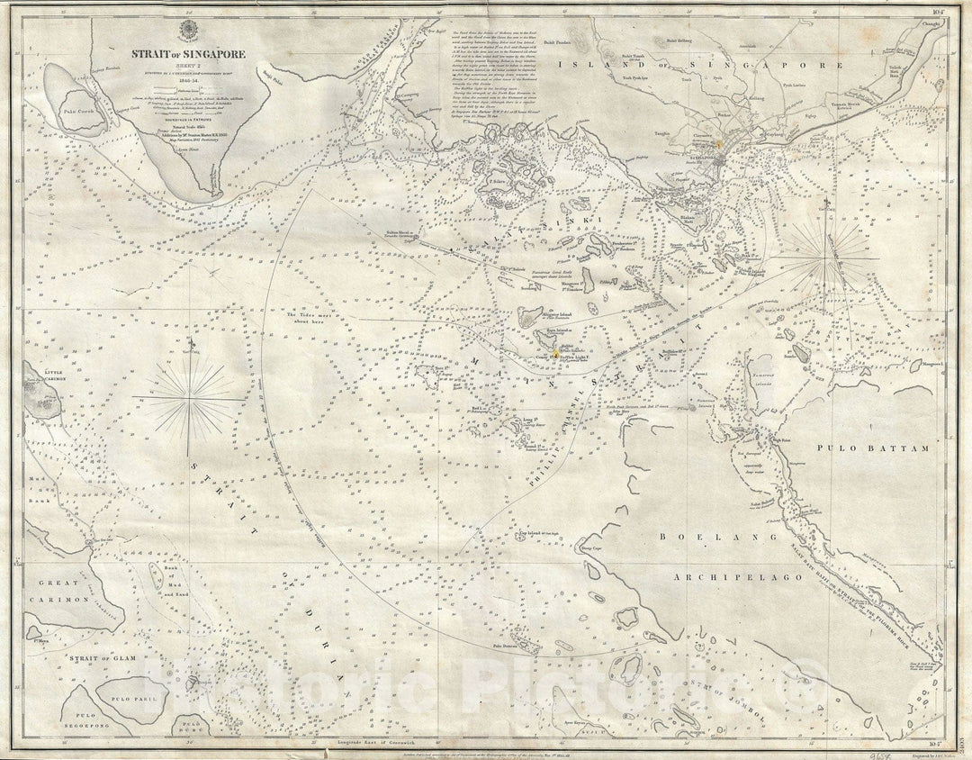 Historic Map : Map of The Strait of Singapore, 1861, Vintage Wall Art