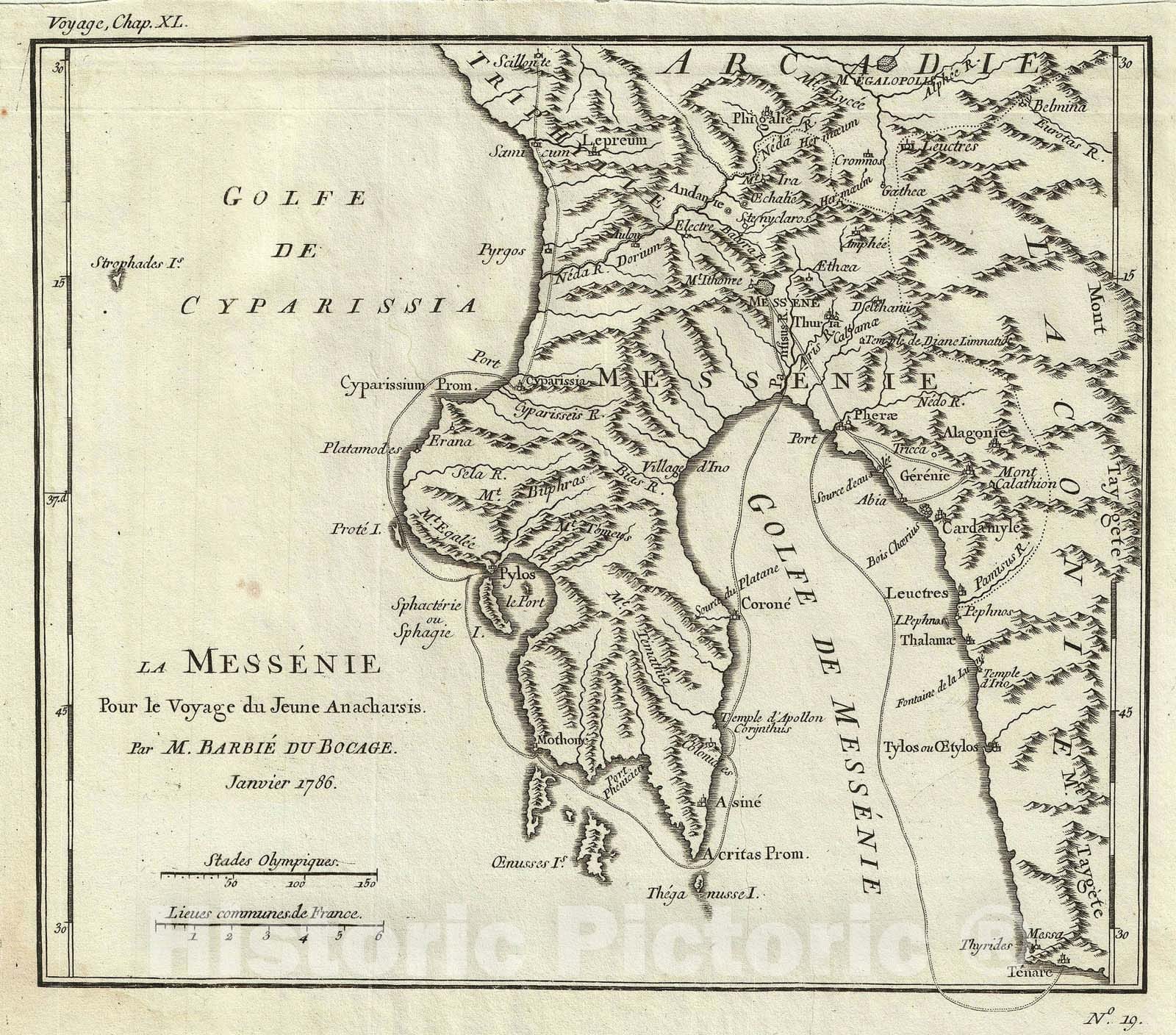 Historic Map : Messenia, Ancient Greece, Bocage, 1786, Vintage Wall Art