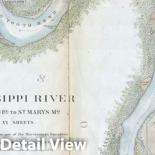 Historic Map : Nautical Chart The Mississippi River around Cairo Illinois, U.S.C.S., 1865, Vintage Wall Art