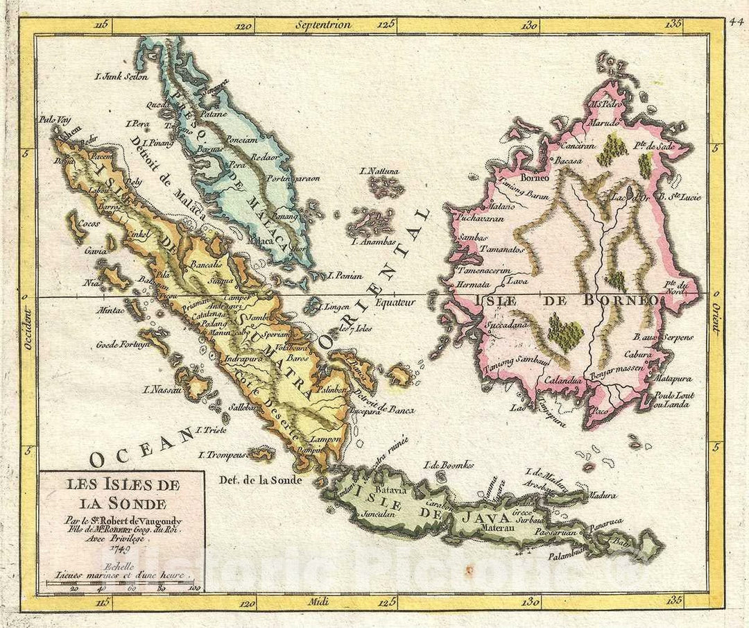 Historic Map : Singapore, Indonesia, and Malay, Vaugondy, 1749, Vintage Wall Art