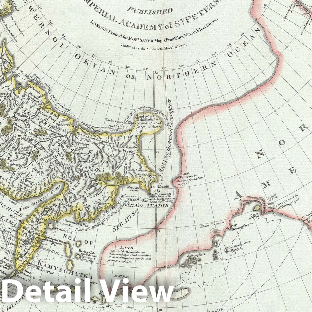 Historic Map : The Bering Strait, East Asia, and The Pacific Northwest, Sayer, 1775, Vintage Wall Art