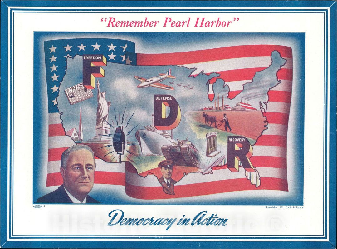 Historic Map : The United States Promoting Participation in WWII, Perone, 1941, Vintage Wall Art