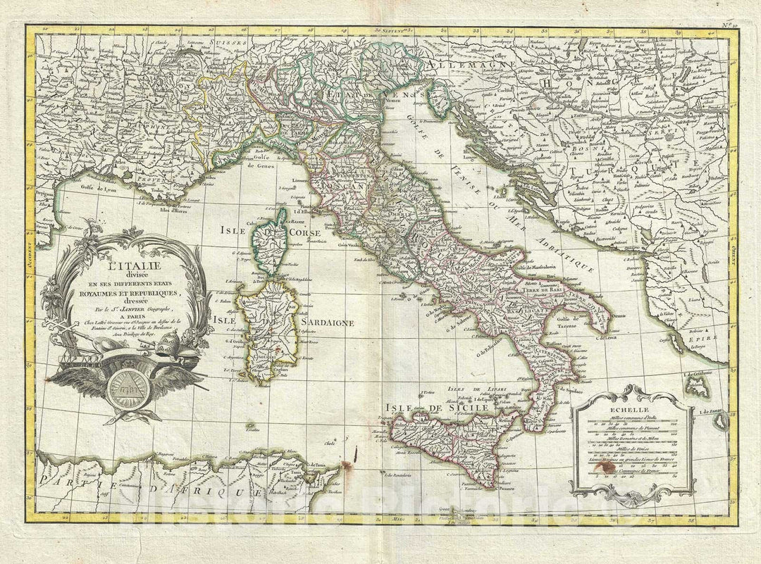 Historic Map : Italy, Janvier, 1778, Vintage Wall Art