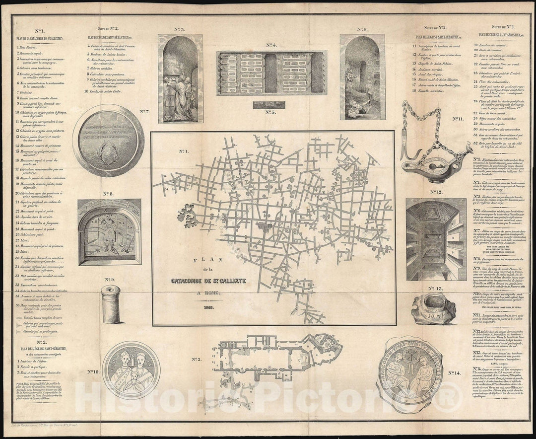 Historic Map : The Catacombs of Callixtus, Rome, Vandermeren, 1848, Vintage Wall Art