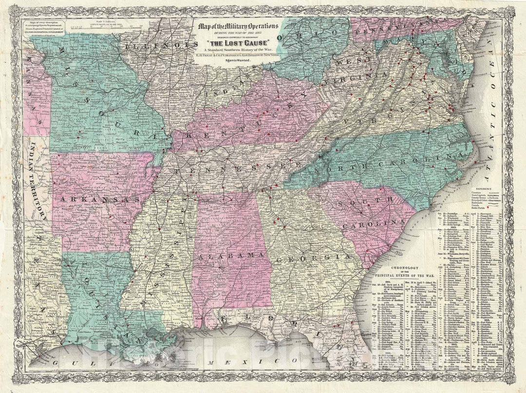 Historic Map : The Southern States or 'Lost Cause', Colton, 1867, Vintage Wall Art