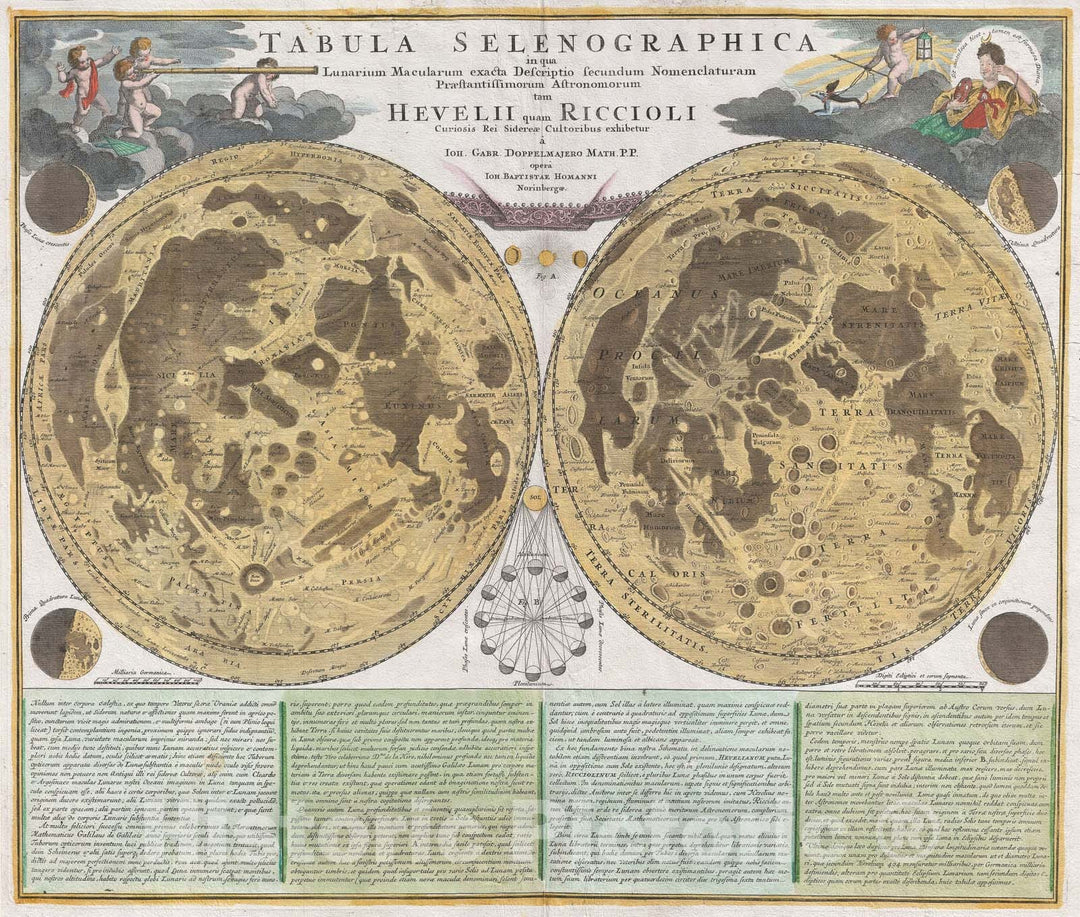 Historic Map : The Moon, Homann, 1707, Vintage Wall Art