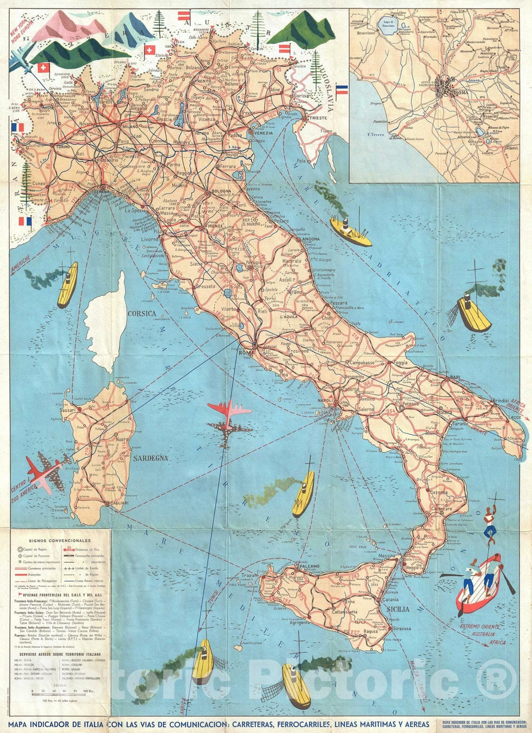 Historic Map : Salomone Pictorial Map of Italy, 1958, Vintage Wall Art