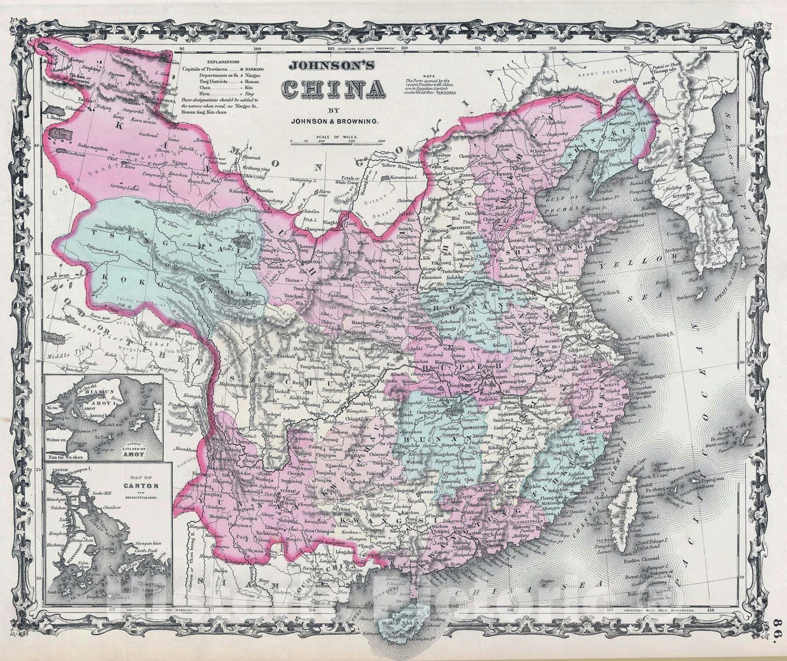 Historic Map : China "with Taiwan and Korea", Johnson, 1861, Vintage Wall Art