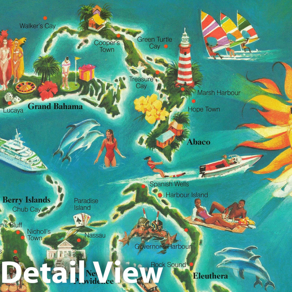 Historic Map : Pictorial Map of Pictorial Map of The Bahamas, 1990, Vintage Wall Art