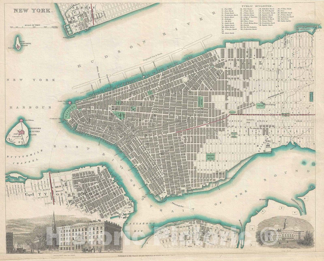 Historic Map : New York City, S.D.U.K., 1840 v3, Vintage Wall Art