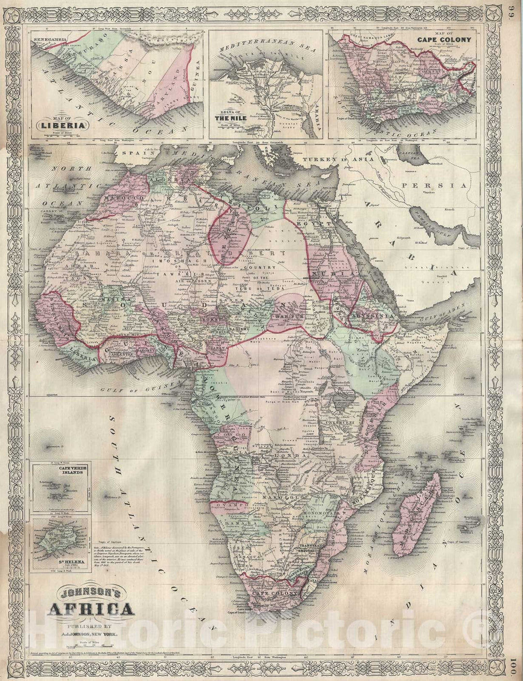 Historic Map : Africa, Johnson, 1866, Vintage Wall Art