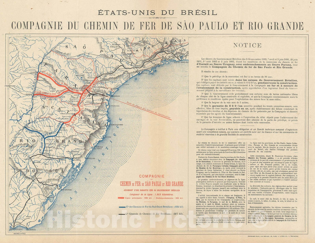 Historic Map : The Sao Paulo and Rio Grande Railway, Brazil, Investment, 1900, Vintage Wall Art