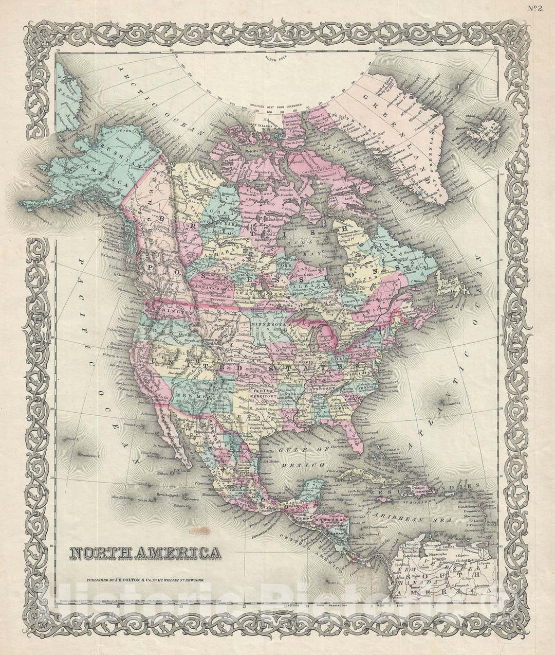 Historic Map : North America: United States, Mexico, Canada, Colton, 1856 v2, Vintage Wall Art