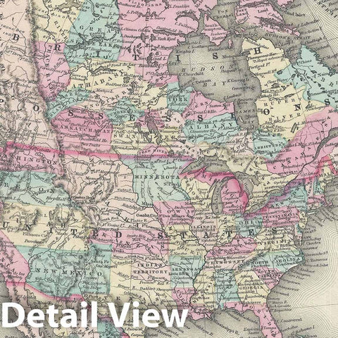 Historic Map : North America: United States, Mexico, Canada, Colton, 1856 v2, Vintage Wall Art