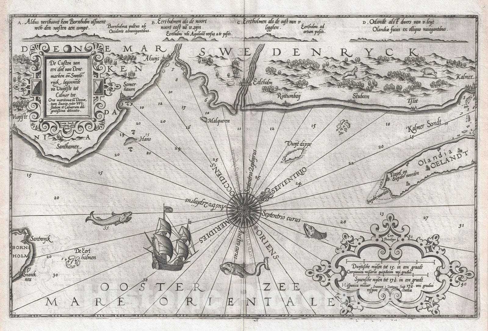 Historic Map : Nautical Chart Coast of Denmark and Sweden, Waghenaer, 1586, Vintage Wall Art