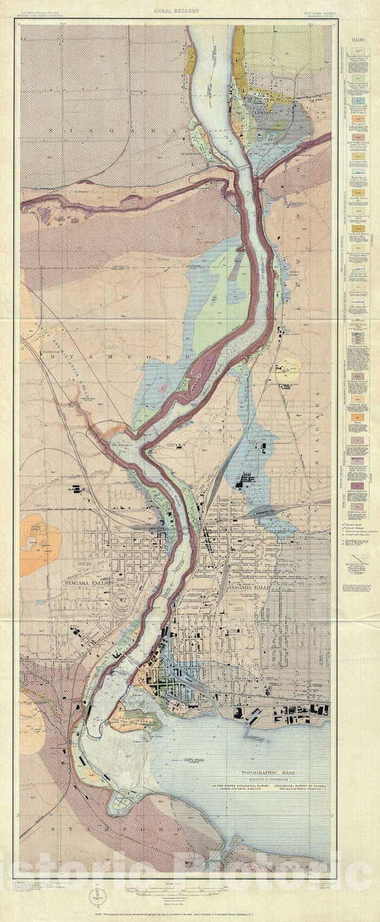 Historic Map : U.S. Geological Survey Areal Geology Map of Niagara River, New York "with Niagara Falls", 1913, Vintage Wall Art