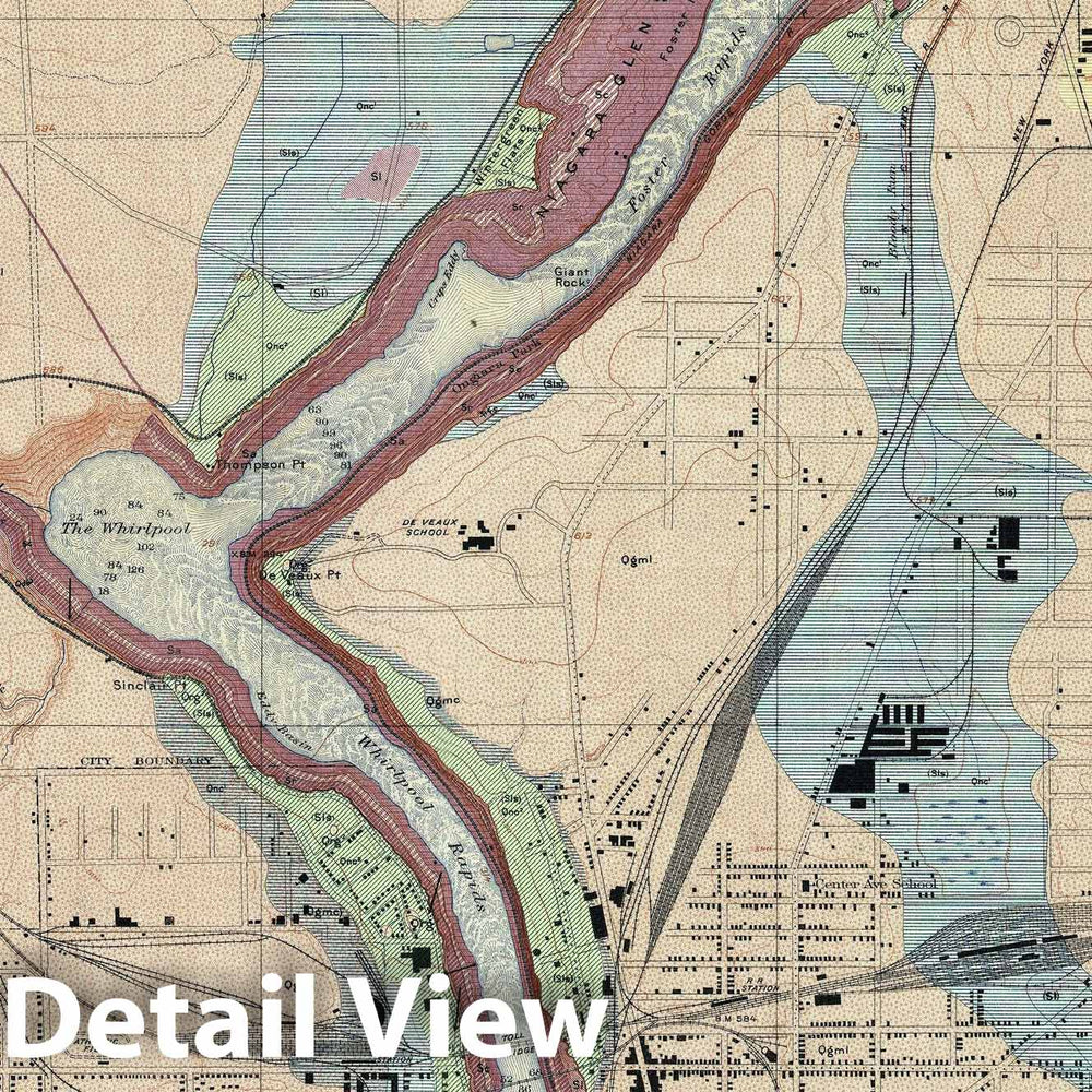 Historic Map : U.S. Geological Survey Areal Geology Map of Niagara River, New York "with Niagara Falls", 1913, Vintage Wall Art