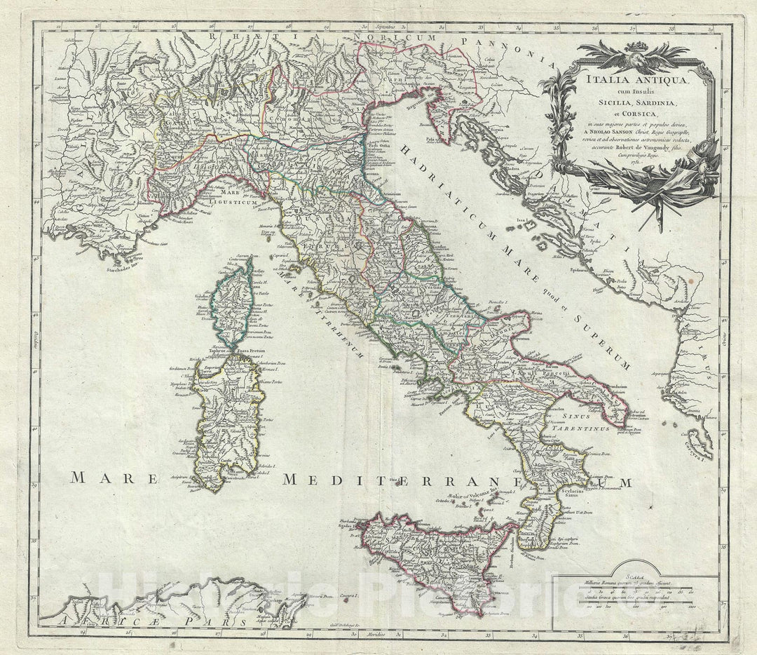 Historic Map : Ancient Italy, Vaugondy, 1751, Vintage Wall Art