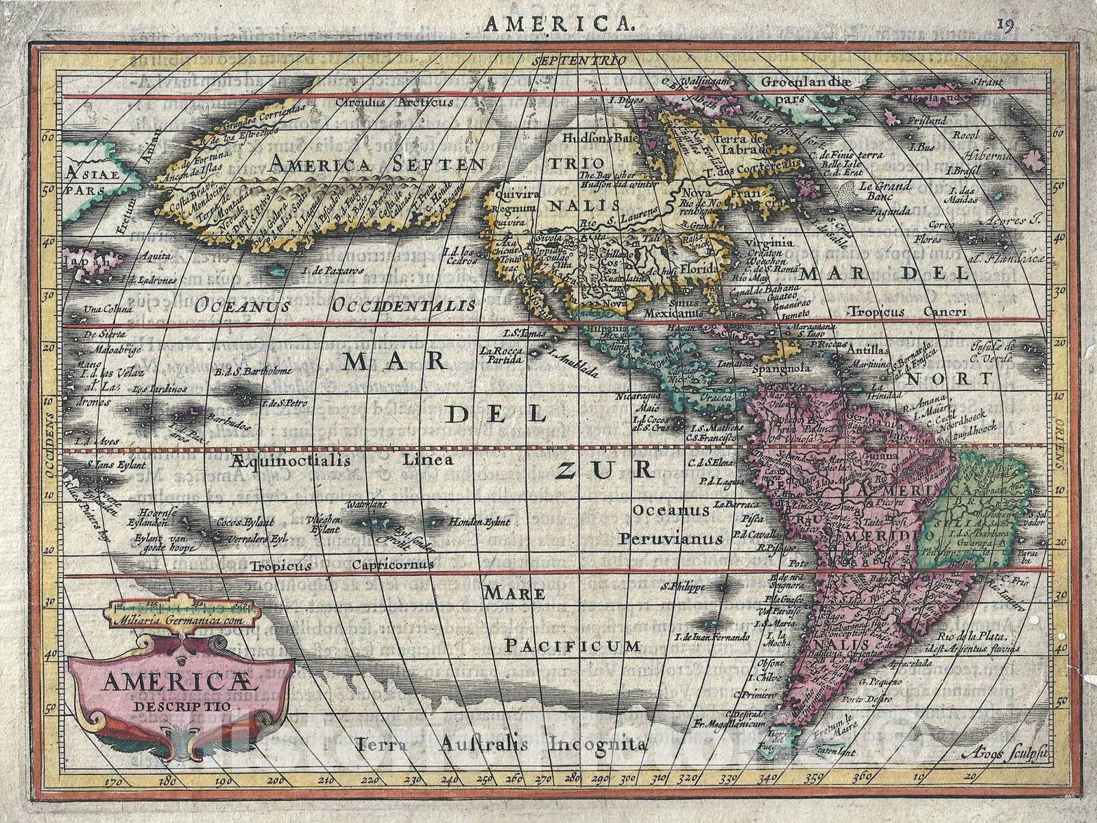 Historic Map : America "North America, South America", Jansson and Goos, 1628, Vintage Wall Art