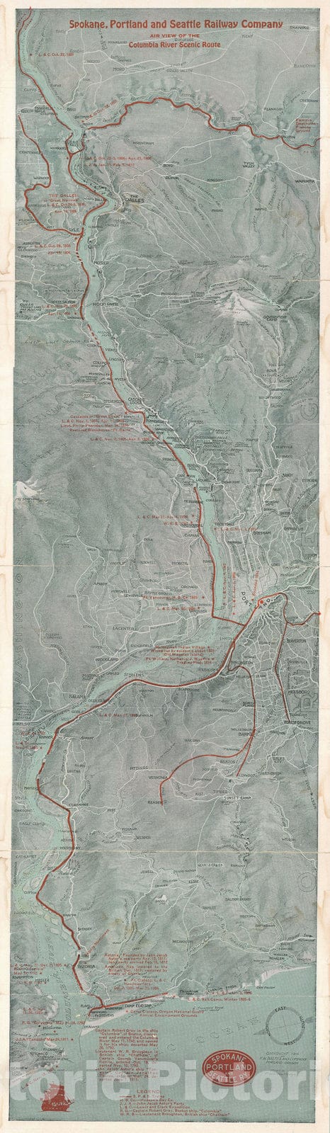 Historic Map : Bird's Eye View Columbia River, Routledge, 1916, Vintage Wall Art