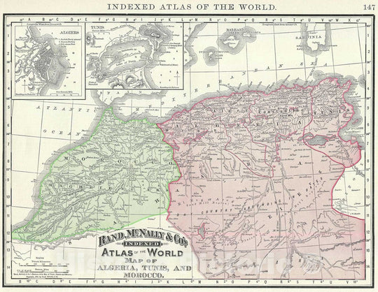 Historic Map : Northwestern Africa : Algeria, Morocco and Tunisia, Rand McNally, 1891, Vintage Wall Art