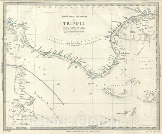 Historic Map : Tripoli, Libya on The Barbary Coast, Northern Africa, S.D.U.K., 1837, Vintage Wall Art