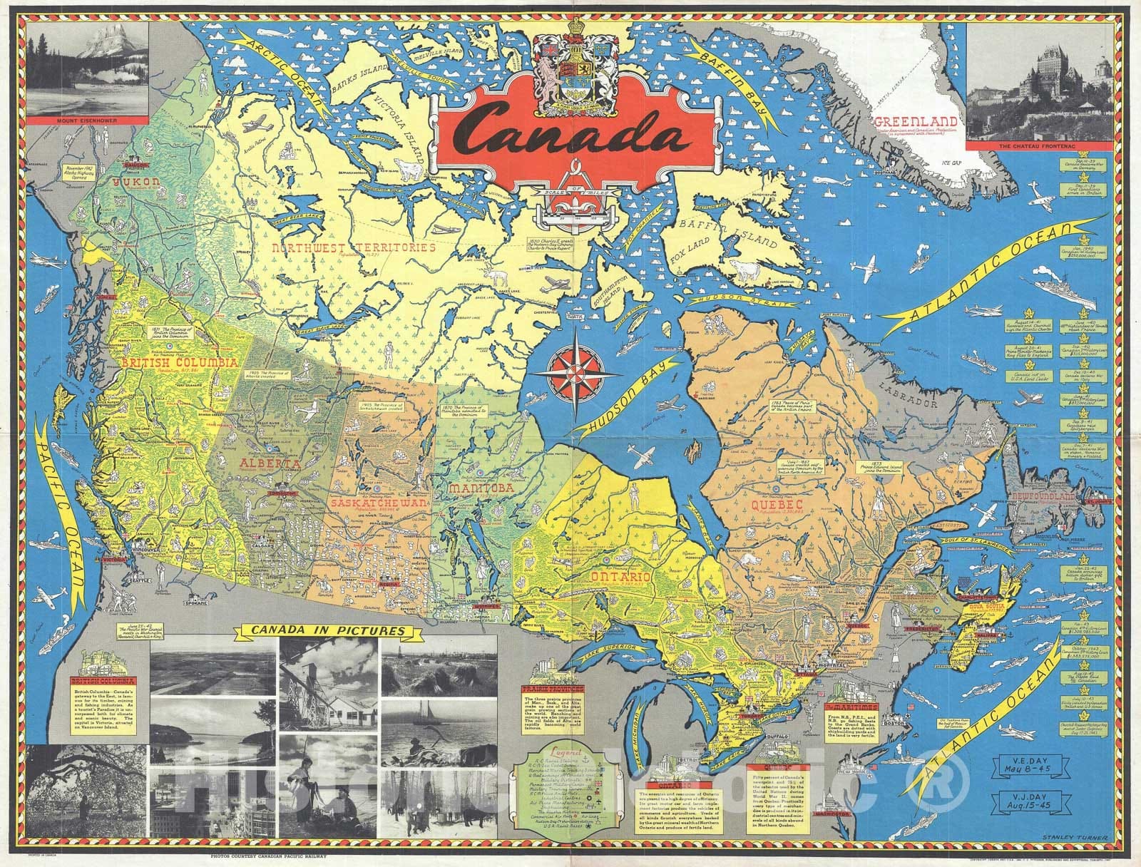 Historic Map : Turner Pictorial Map of Postwar Canada, 1945, Vintage Wall Art