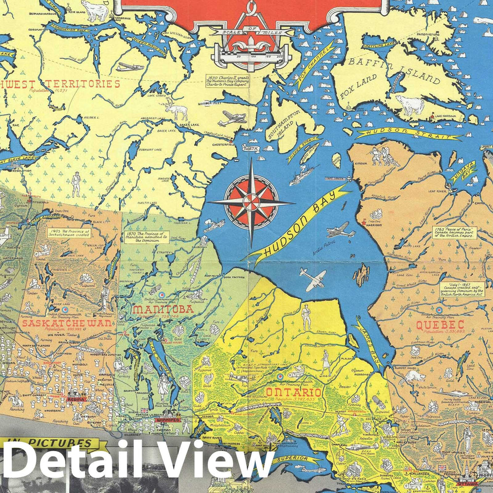 Historic Map : Turner Pictorial Map of Postwar Canada, 1945, Vintage Wall Art