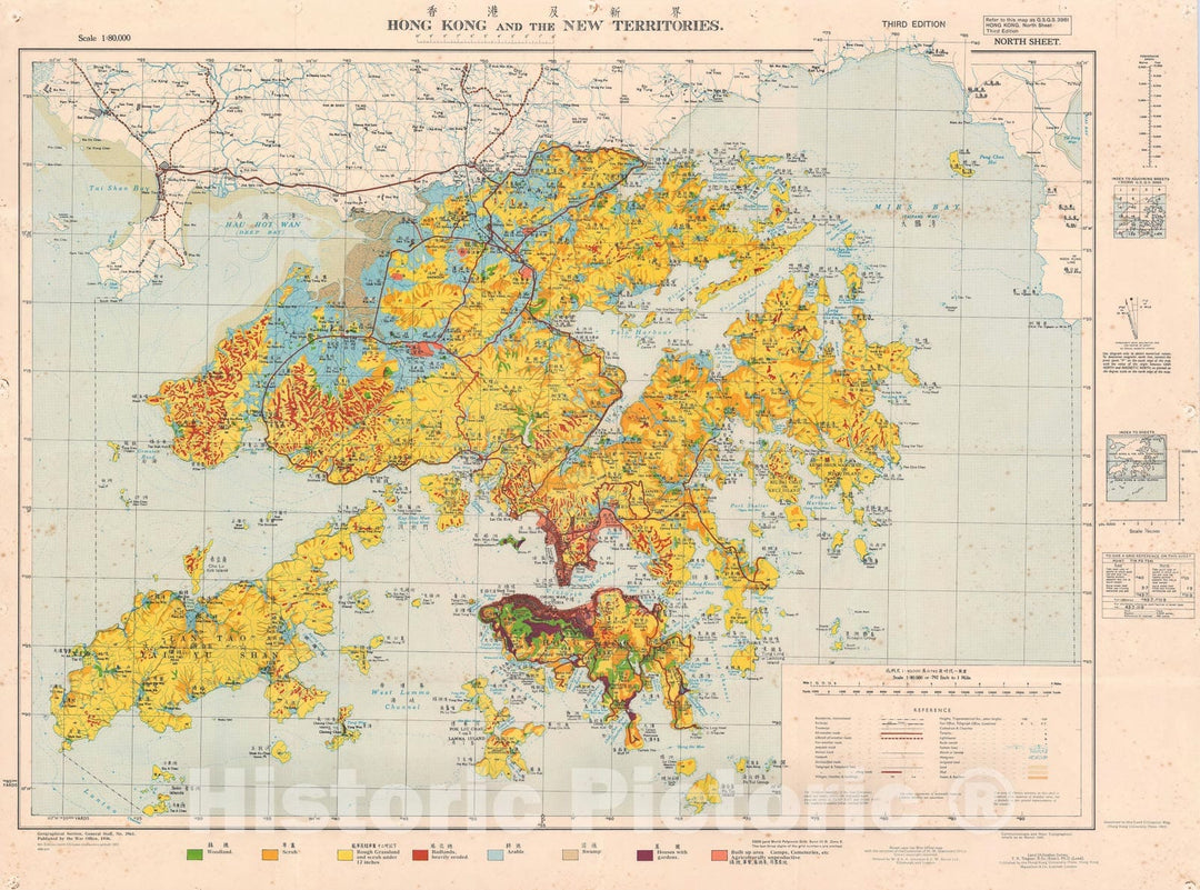 Historic Map : GSGS Map of Hong Kong, 1957, Vintage Wall Art